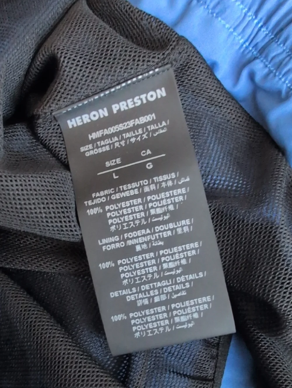 Heron Preston Blue Swim Trunks with Orange Logo Patch